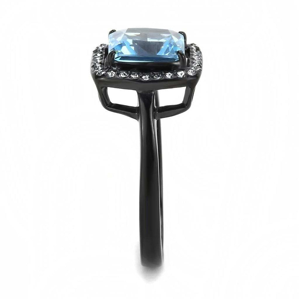 TK3447 - IP Black(Ion Plating) Stainless Steel Ring with Synthetic Synthetic Glass in Sea Blue - Alamode - Flyclothing LLC