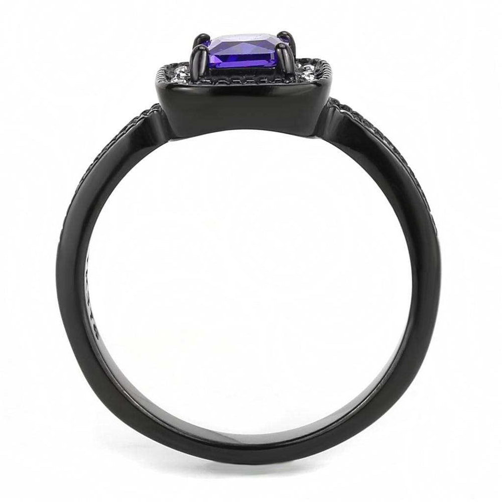 TK3450 - IP Black(Ion Plating) Stainless Steel Ring with AAA Grade CZ in Tanzanite - Alamode - Flyclothing LLC