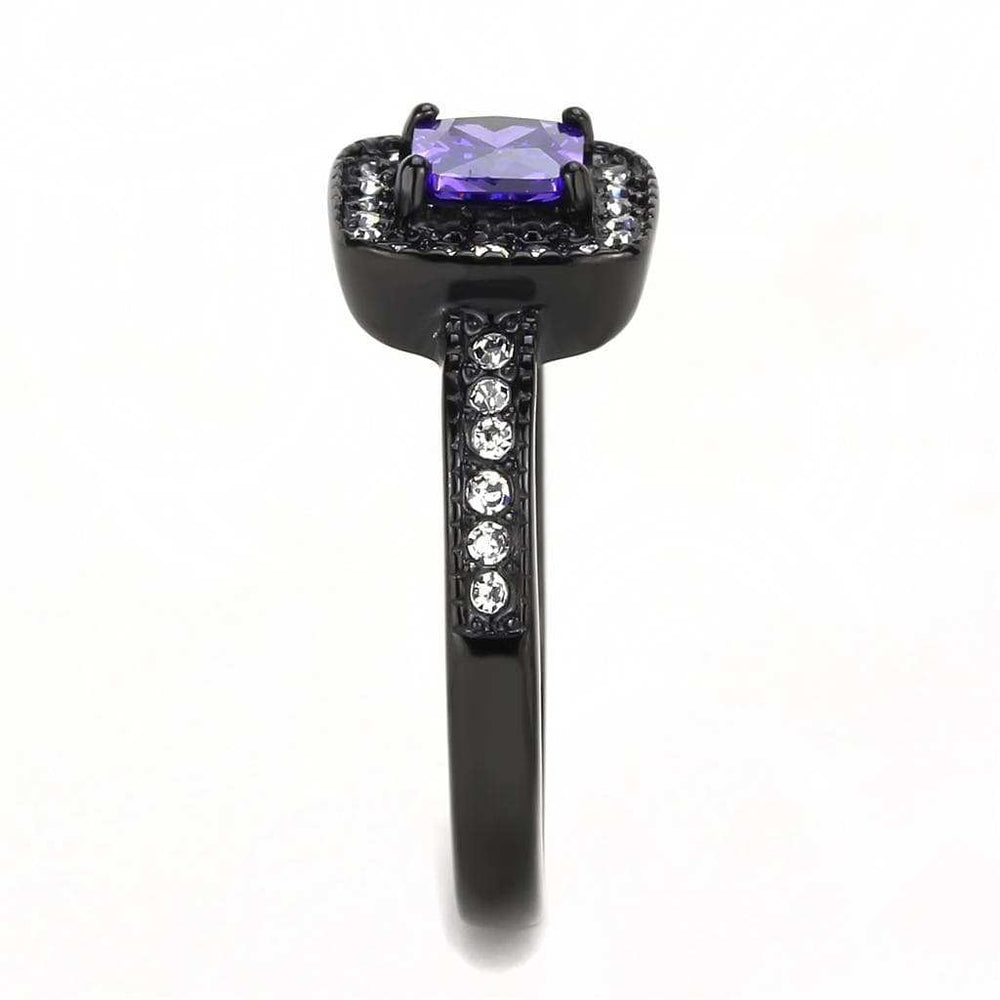 TK3450 - IP Black(Ion Plating) Stainless Steel Ring with AAA Grade CZ in Tanzanite - Alamode - Flyclothing LLC