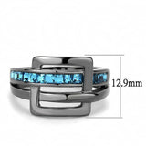 TK3451 - IP Light Black (IP Gun) Stainless Steel Ring with Top Grade Crystal in Sea Blue - Alamode - Flyclothing LLC