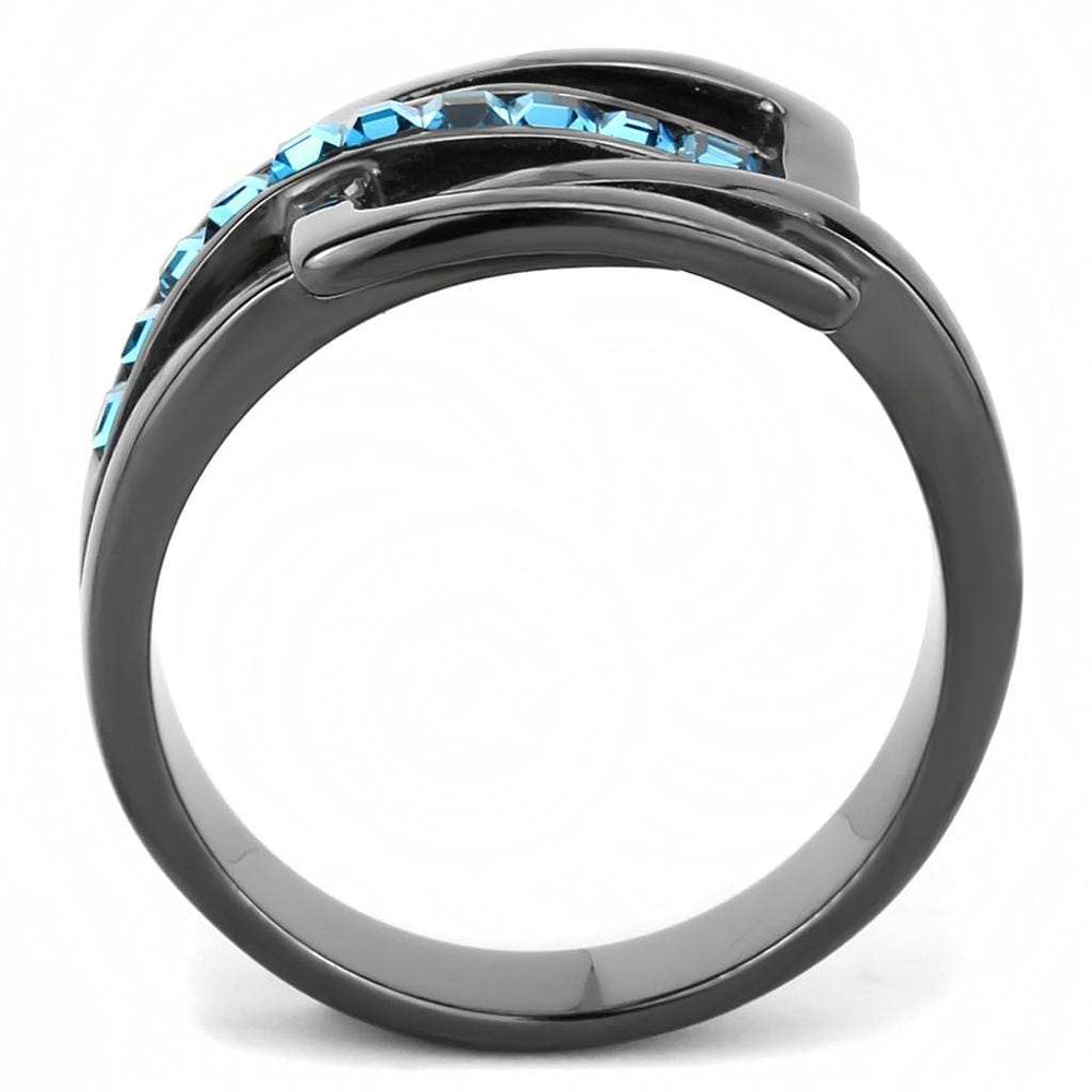 TK3451 - IP Light Black (IP Gun) Stainless Steel Ring with Top Grade Crystal in Sea Blue - Alamode - Flyclothing LLC