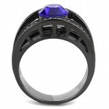 TK3453 - IP Light Black (IP Gun) Stainless Steel Ring with Top Grade Crystal in Sapphire - Alamode - Flyclothing LLC