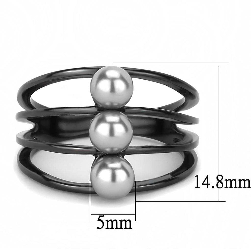 TK3454 - IP Black(Ion Plating) Stainless Steel Ring with Synthetic Pearl in Gray - Alamode - Flyclothing LLC