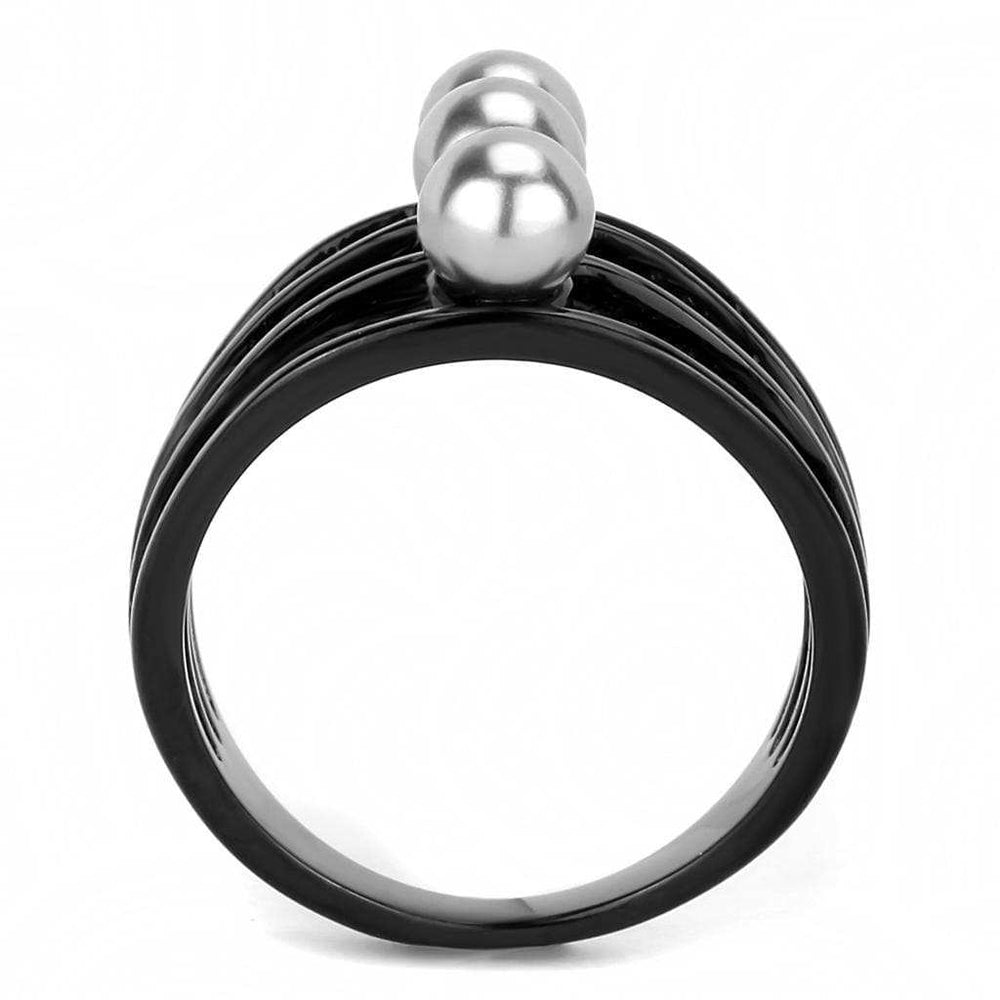 TK3454 - IP Black(Ion Plating) Stainless Steel Ring with Synthetic Pearl in Gray - Alamode - Flyclothing LLC