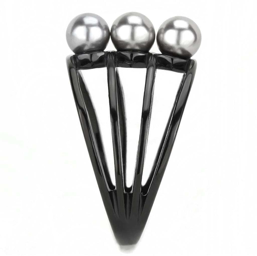 TK3454 - IP Black(Ion Plating) Stainless Steel Ring with Synthetic Pearl in Gray - Alamode - Flyclothing LLC