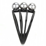 TK3454 - IP Black(Ion Plating) Stainless Steel Ring with Synthetic Pearl in Gray - Alamode - Flyclothing LLC