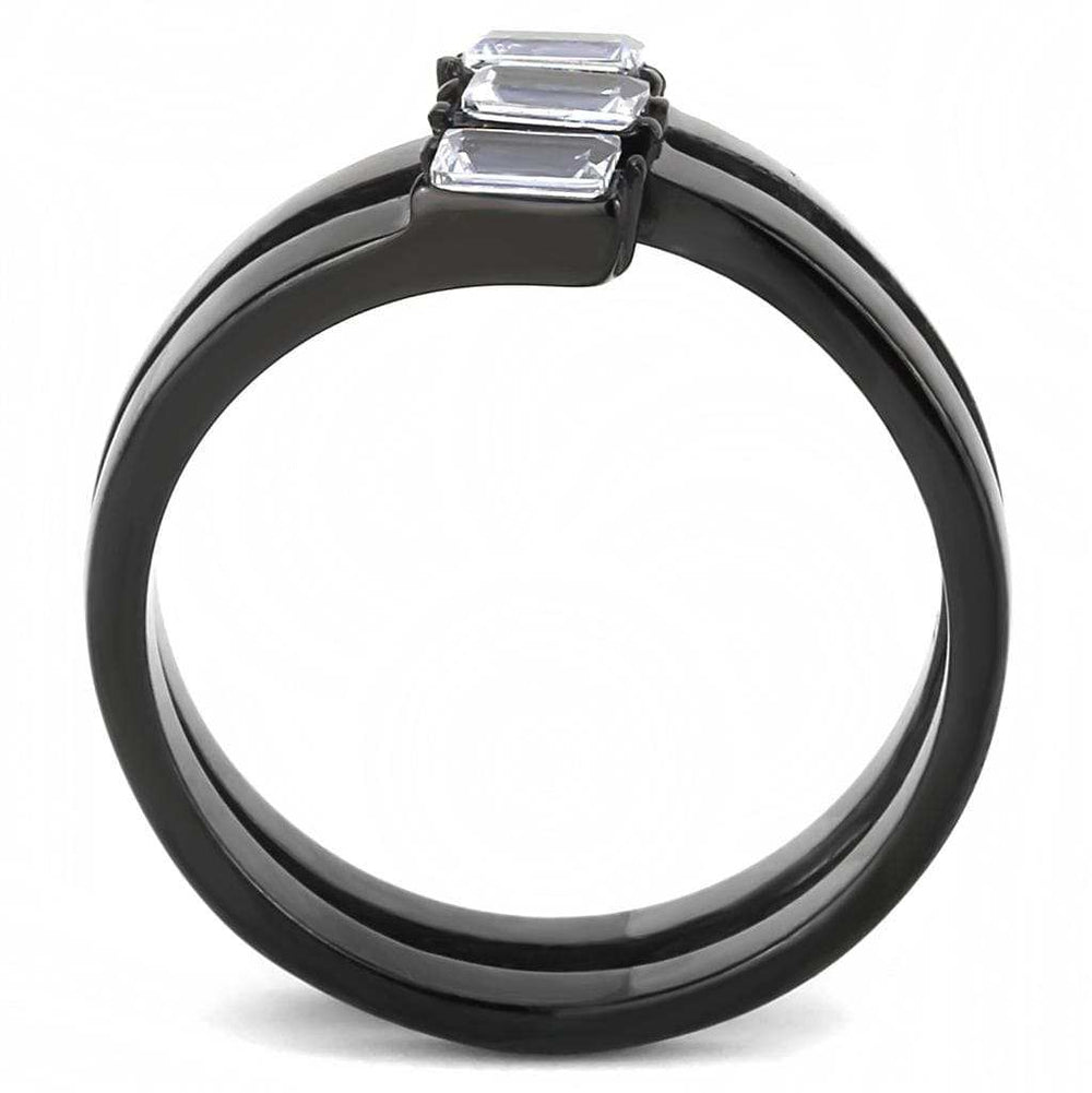 TK3455 - IP Black(Ion Plating) Stainless Steel Ring with AAA Grade CZ in Clear - Alamode - Flyclothing LLC