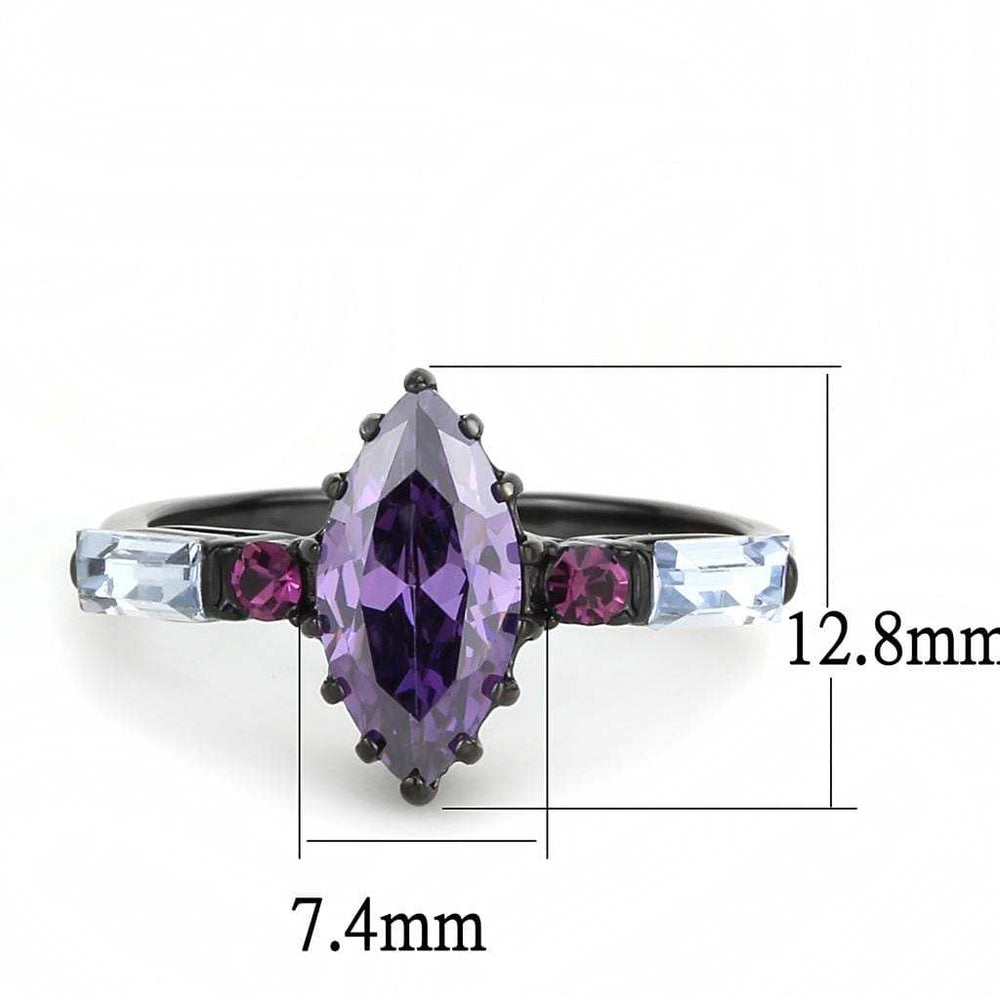 TK3456 - IP Black(Ion Plating) Stainless Steel Ring with AAA Grade CZ in Amethyst - Alamode - Flyclothing LLC