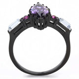 TK3456 - IP Black(Ion Plating) Stainless Steel Ring with AAA Grade CZ in Amethyst - Alamode - Flyclothing LLC