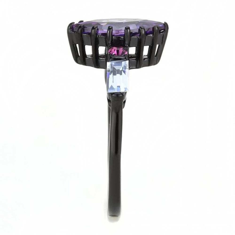 TK3456 - IP Black(Ion Plating) Stainless Steel Ring with AAA Grade CZ in Amethyst - Alamode - Flyclothing LLC