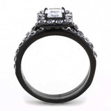 TK3458 - IP Black(Ion Plating) Stainless Steel Ring with AAA Grade CZ in Clear - Alamode - Flyclothing LLC