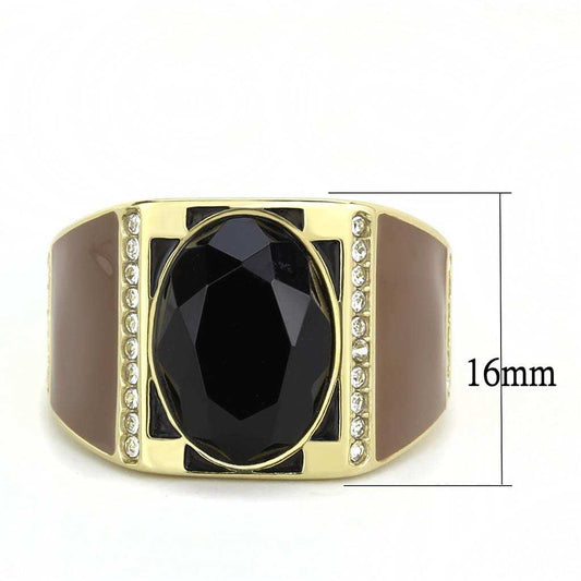 TK3465 - IP Gold(Ion Plating) Stainless Steel Ring with Synthetic Onyx in Jet - Alamode - Flyclothing LLC