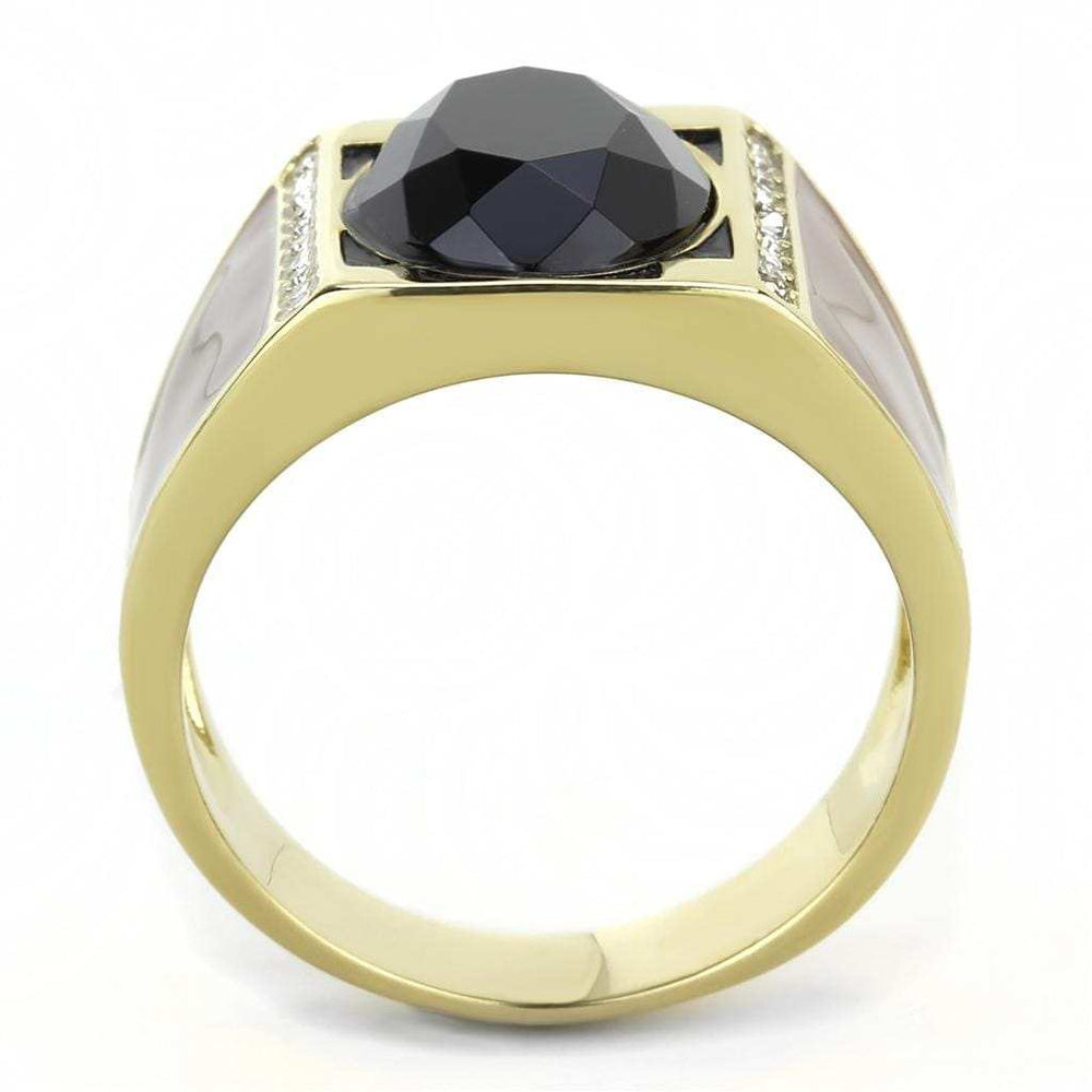 TK3465 - IP Gold(Ion Plating) Stainless Steel Ring with Synthetic Onyx in Jet - Alamode - Flyclothing LLC