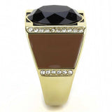 TK3465 - IP Gold(Ion Plating) Stainless Steel Ring with Synthetic Onyx in Jet - Alamode - Flyclothing LLC