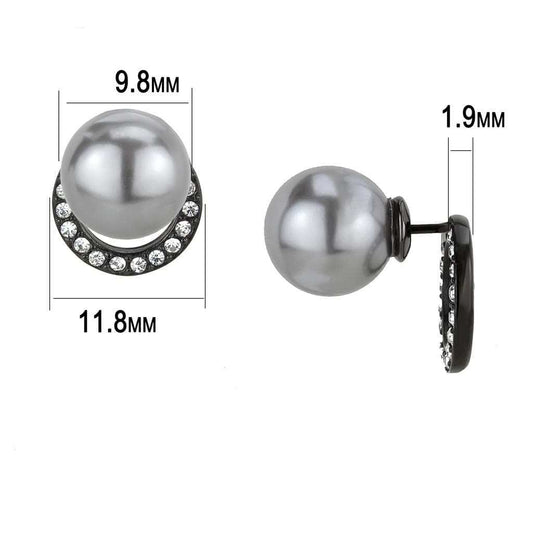 TK3481 - IP Black(Ion Plating) Stainless Steel Earrings with Synthetic Pearl in Light Gray - Alamode - Flyclothing LLC