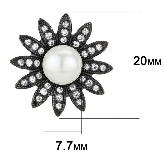 TK3484 - IP Black(Ion Plating) Stainless Steel Earrings with Synthetic Pearl in White - Alamode - Flyclothing LLC
