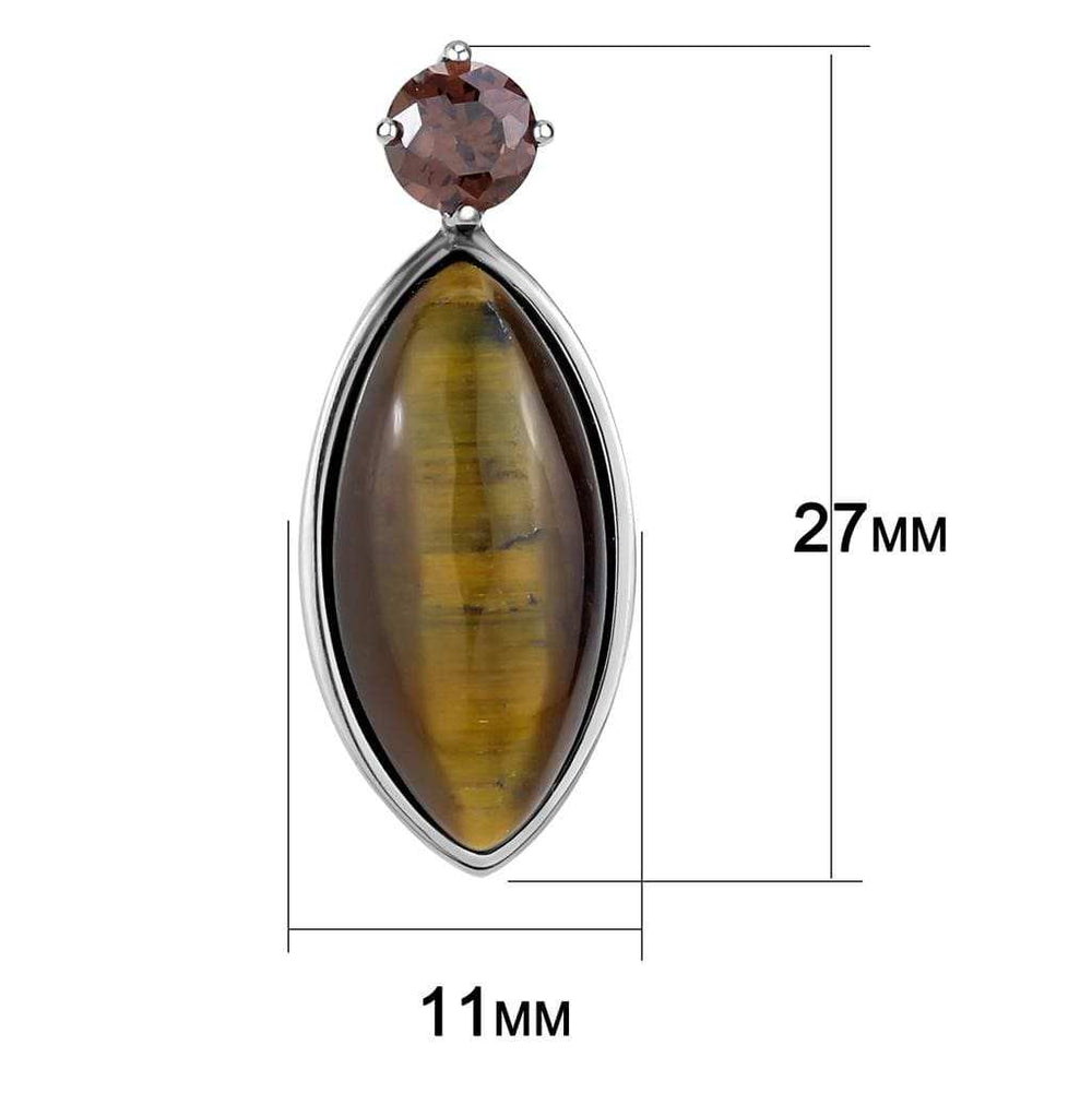 TK3488 - High polished (no plating) Stainless Steel Earrings with Semi-Precious Tiger Eye in Topaz - Alamode - Flyclothing LLC