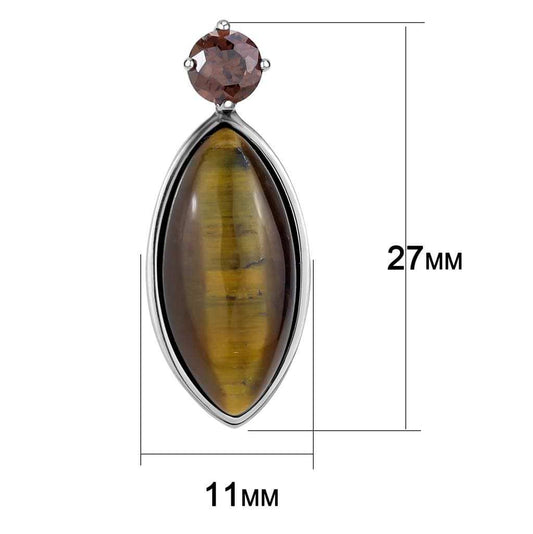 TK3488 - High polished (no plating) Stainless Steel Earrings with Semi-Precious Tiger Eye in Topaz - Alamode - Flyclothing LLC