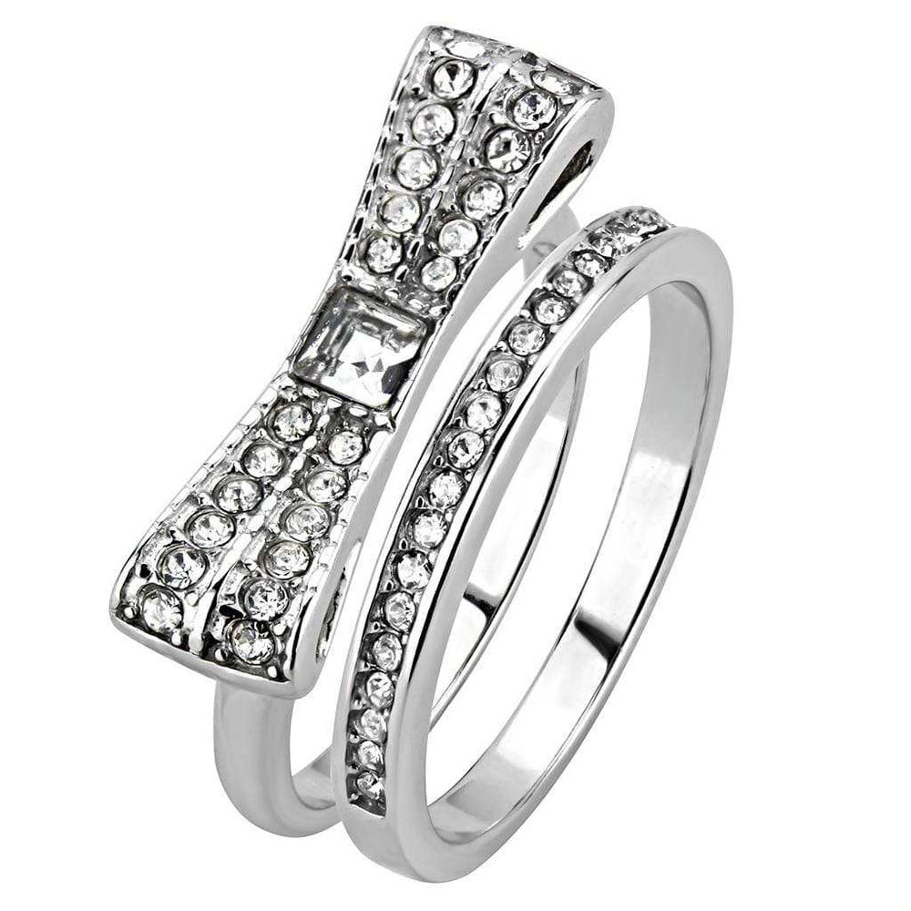 TK3506 - High polished (no plating) Stainless Steel Ring with Top Grade Crystal in Clear - Alamode - Flyclothing LLC