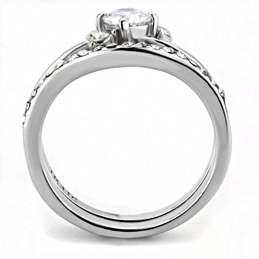 TK3507 - High polished (no plating) Stainless Steel Ring with AAA Grade CZ in Clear - Alamode - Flyclothing LLC
