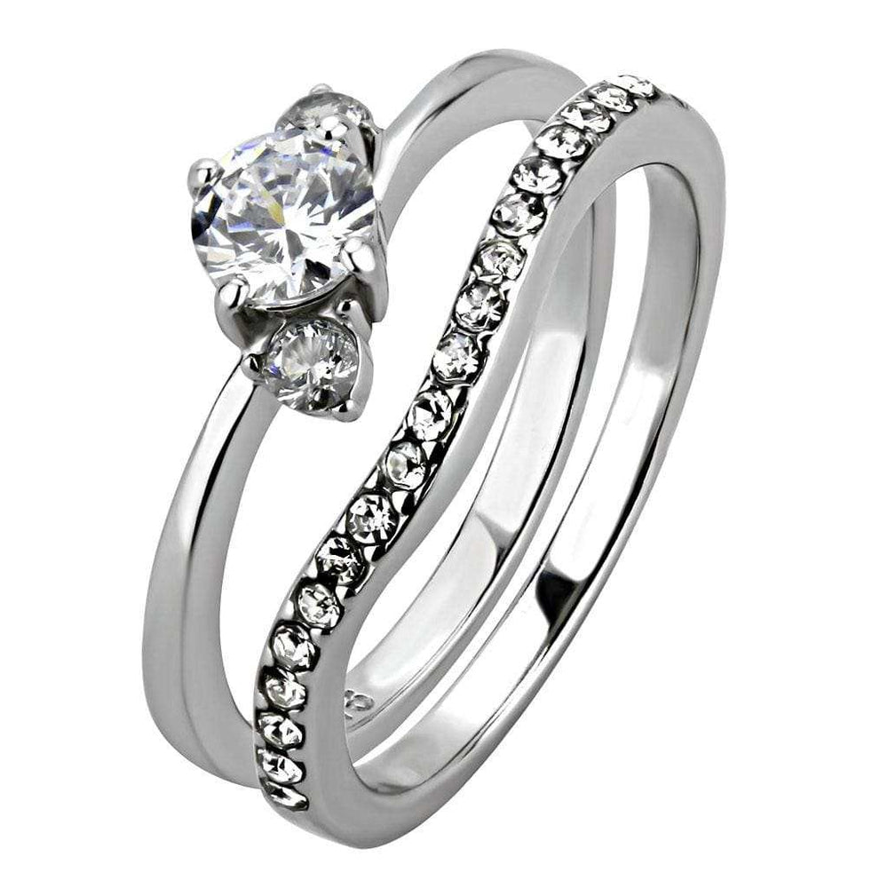 TK3507 - High polished (no plating) Stainless Steel Ring with AAA Grade CZ in Clear - Alamode - Flyclothing LLC