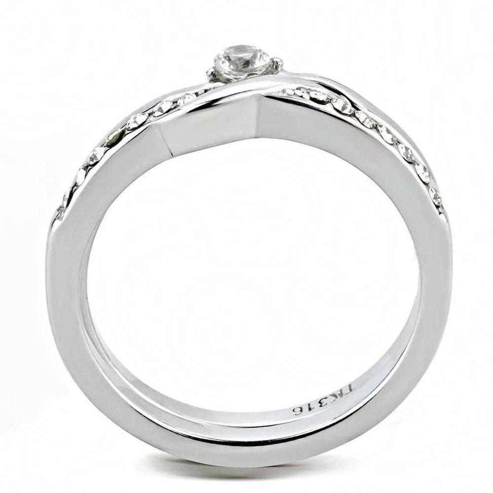 TK3508 - High polished (no plating) Stainless Steel Ring with AAA Grade CZ in Clear - Alamode - Flyclothing LLC