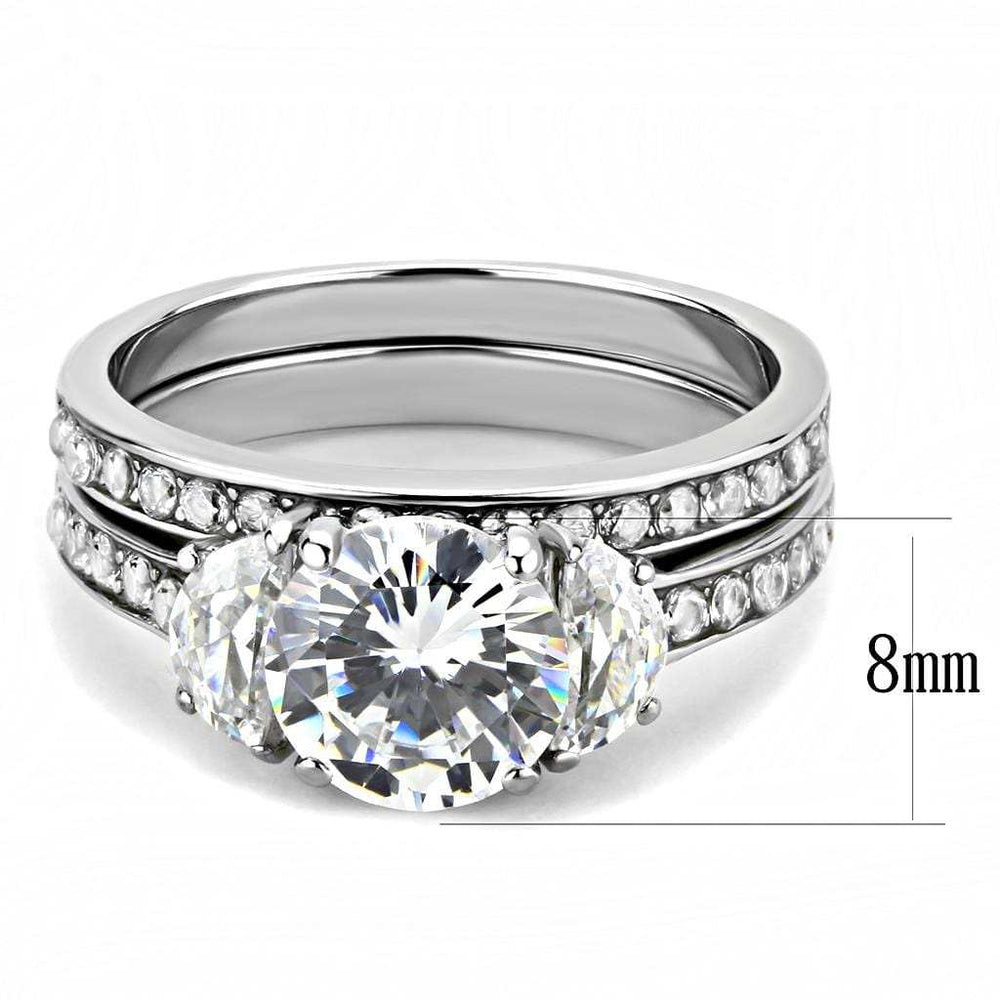 TK3509 - High polished (no plating) Stainless Steel Ring with AAA Grade CZ in Clear - Alamode - Flyclothing LLC