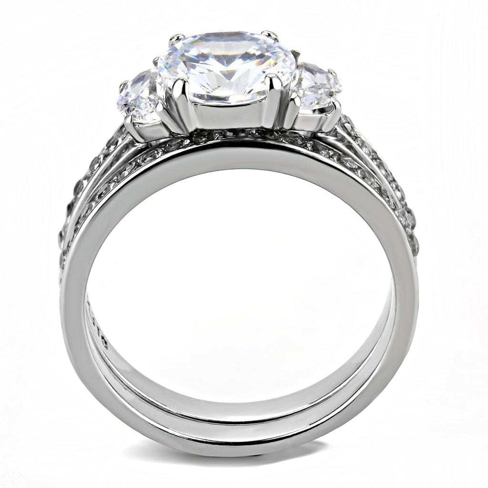 TK3509 - High polished (no plating) Stainless Steel Ring with AAA Grade CZ in Clear - Alamode - Flyclothing LLC
