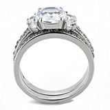 TK3509 - High polished (no plating) Stainless Steel Ring with AAA Grade CZ in Clear - Alamode - Flyclothing LLC