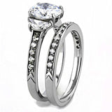TK3509 - High polished (no plating) Stainless Steel Ring with AAA Grade CZ in Clear - Alamode - Flyclothing LLC