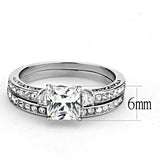 TK3510 - High polished (no plating) Stainless Steel Ring with AAA Grade CZ in Clear - Alamode - Flyclothing LLC