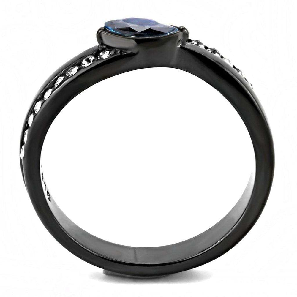 TK3511 - IP Light Black (IP Gun) Stainless Steel Ring with AAA Grade CZ in Sea Blue - Alamode - Flyclothing LLC
