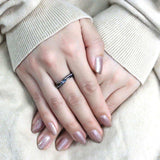 TK3511 - IP Light Black (IP Gun) Stainless Steel Ring with AAA Grade CZ in Sea Blue - Alamode - Flyclothing LLC