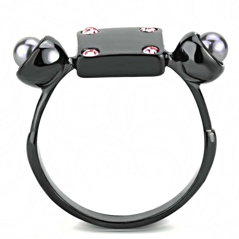 TK3513 - IP Light Black (IP Gun) Stainless Steel Ring with Synthetic Pearl in Gray - Alamode - Flyclothing LLC