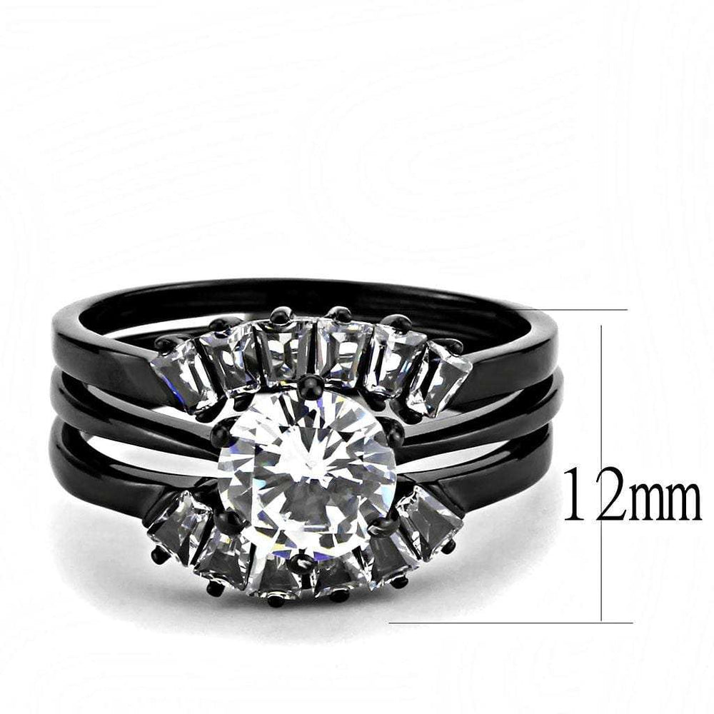 TK3514 - IP Black(Ion Plating) Stainless Steel Ring with AAA Grade CZ in Clear - Alamode - Flyclothing LLC