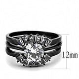 TK3514 - IP Black(Ion Plating) Stainless Steel Ring with AAA Grade CZ in Clear - Alamode - Flyclothing LLC