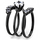 TK3514 - IP Black(Ion Plating) Stainless Steel Ring with AAA Grade CZ in Clear - Alamode - Flyclothing LLC