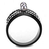 TK3515 - IP Light Black (IP Gun) Stainless Steel Ring with Synthetic Pearl in Gray - Alamode - Flyclothing LLC
