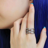 TK3515 - IP Light Black (IP Gun) Stainless Steel Ring with Synthetic Pearl in Gray - Alamode - Flyclothing LLC