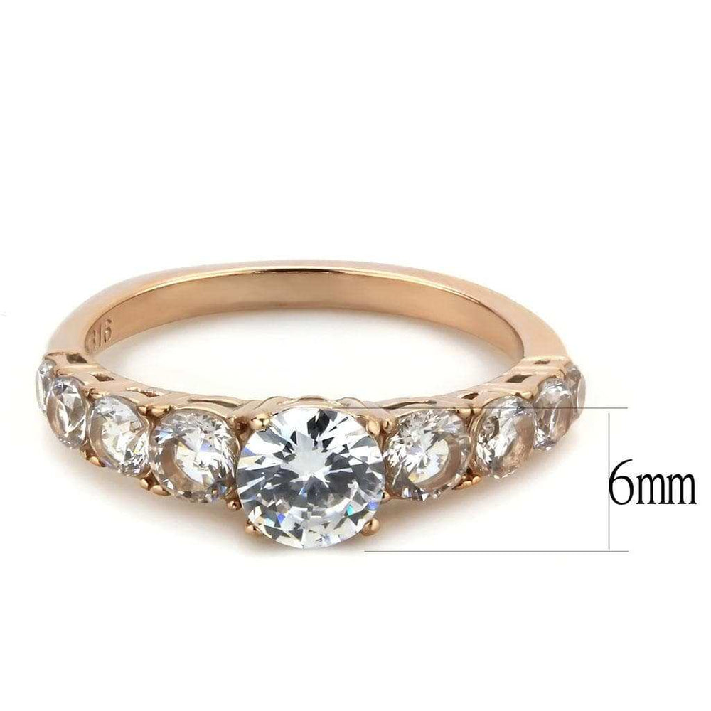 TK3516 - IP Rose Gold(Ion Plating) Stainless Steel Ring with AAA Grade CZ in Clear - Alamode - Flyclothing LLC