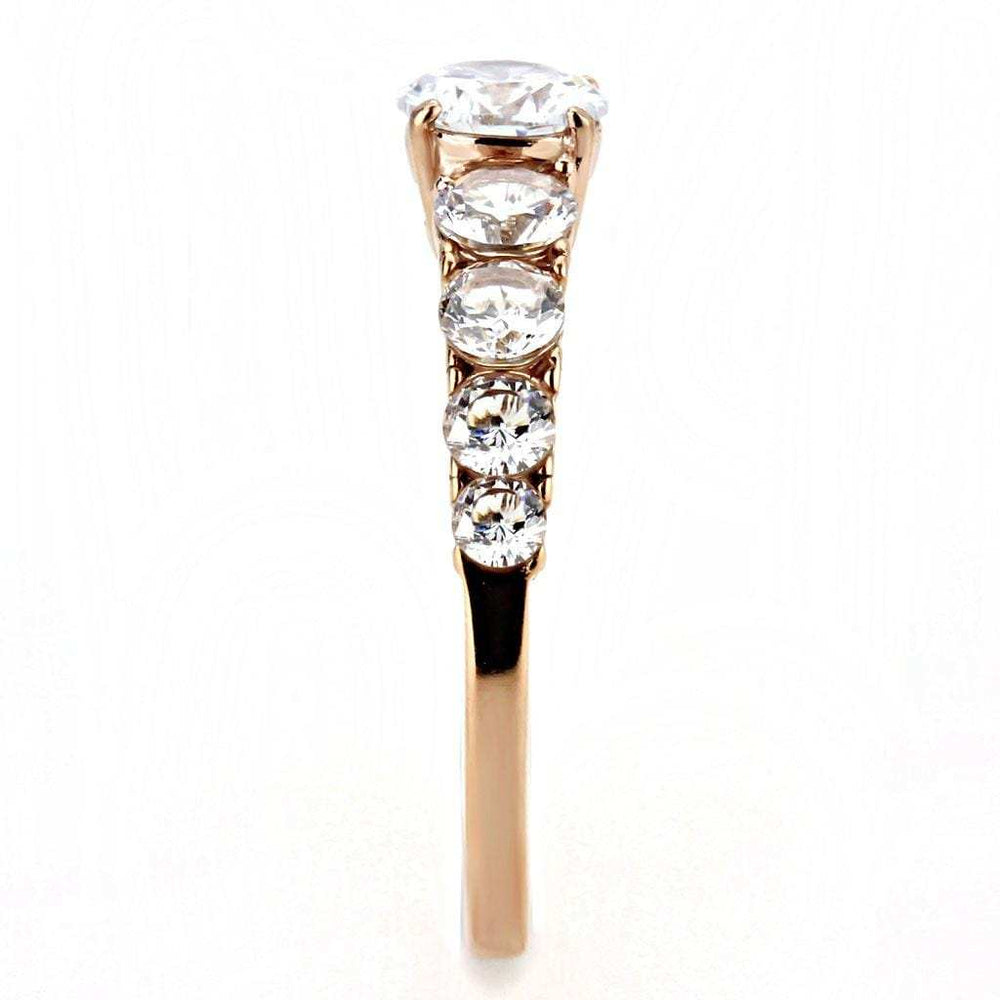 TK3516 - IP Rose Gold(Ion Plating) Stainless Steel Ring with AAA Grade CZ in Clear - Alamode - Flyclothing LLC