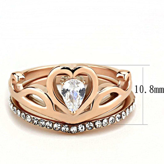 TK3518 - IP Rose Gold(Ion Plating) Stainless Steel Ring with AAA Grade CZ in Clear - Alamode - Flyclothing LLC