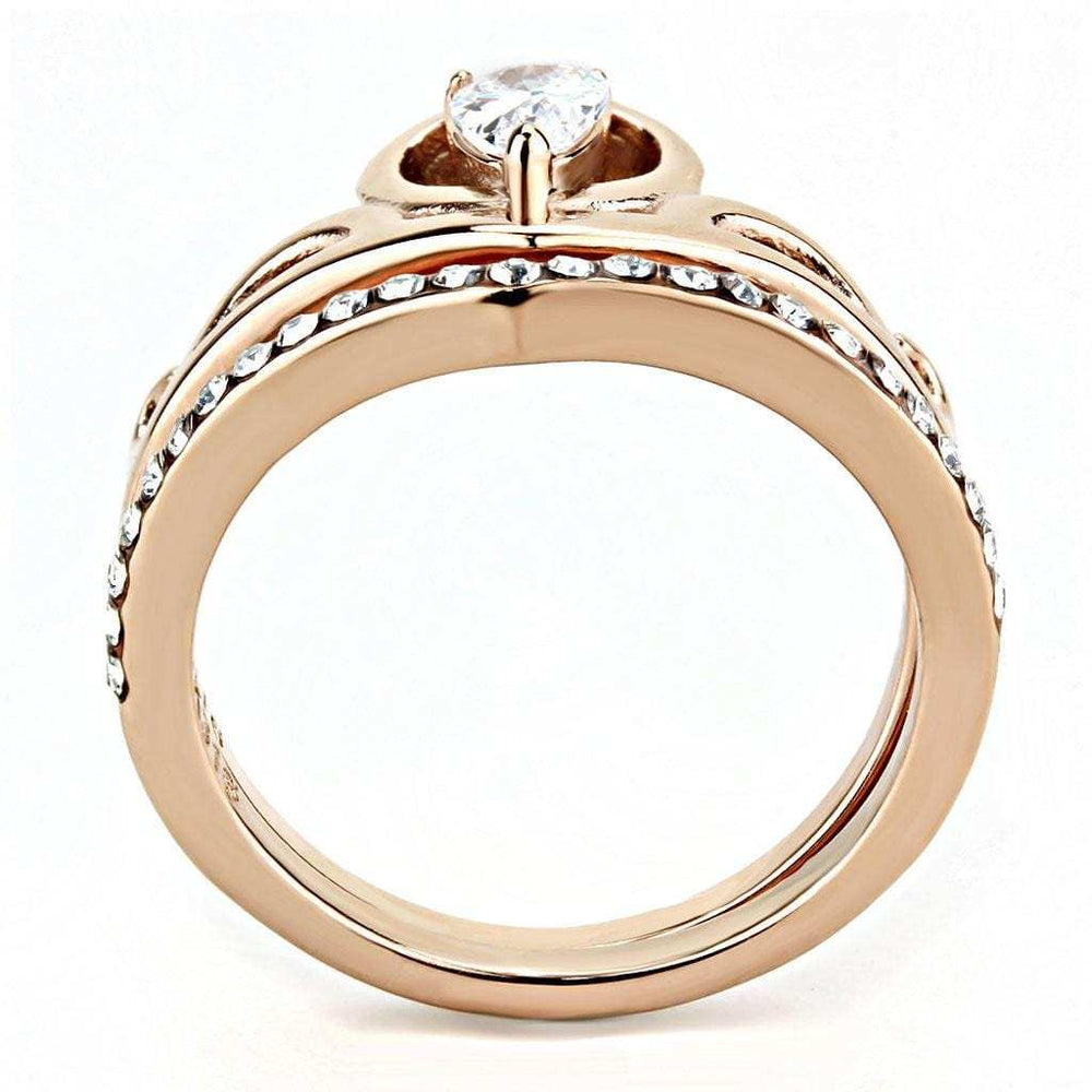 TK3518 - IP Rose Gold(Ion Plating) Stainless Steel Ring with AAA Grade CZ in Clear - Alamode - Flyclothing LLC