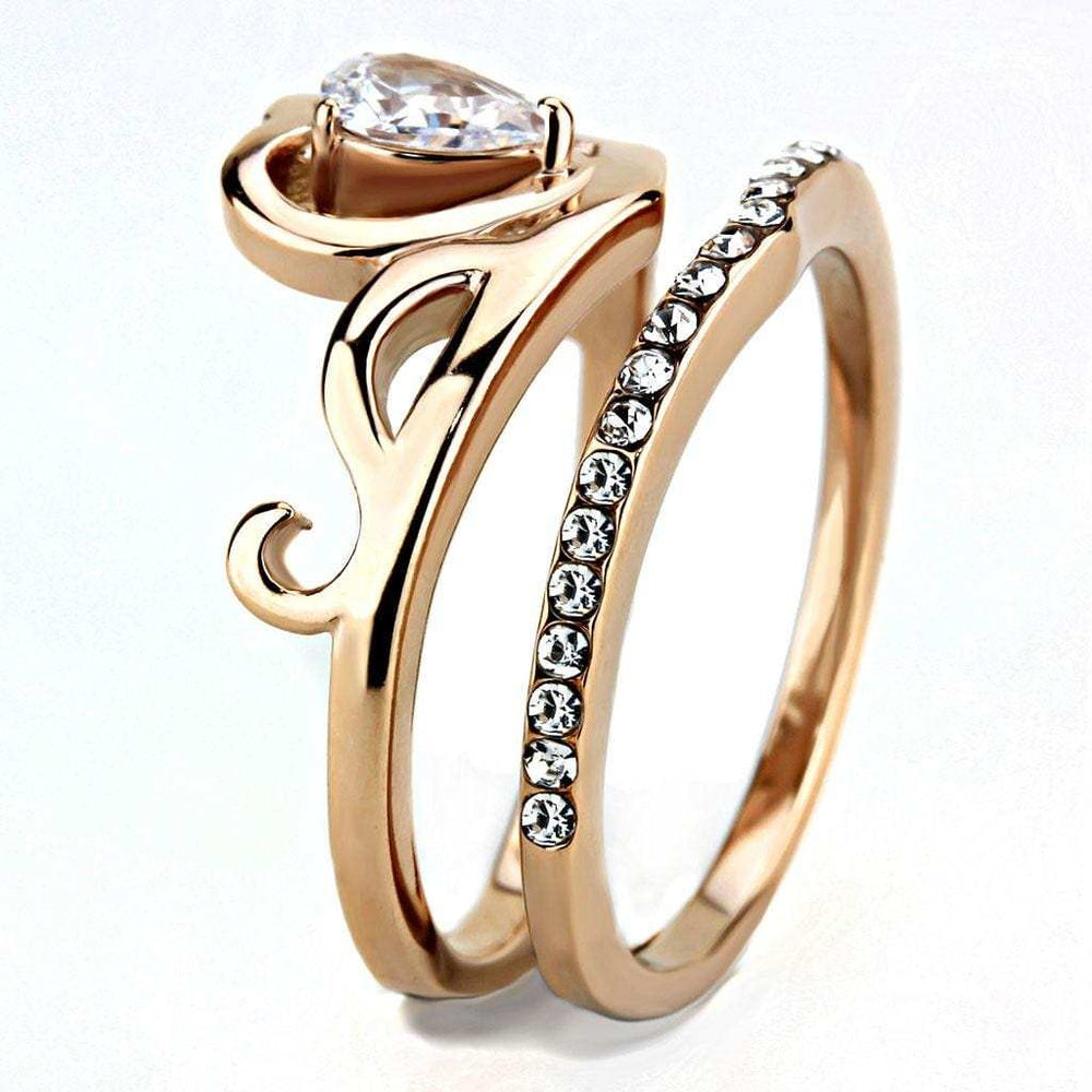 TK3518 - IP Rose Gold(Ion Plating) Stainless Steel Ring with AAA Grade CZ in Clear - Alamode - Flyclothing LLC