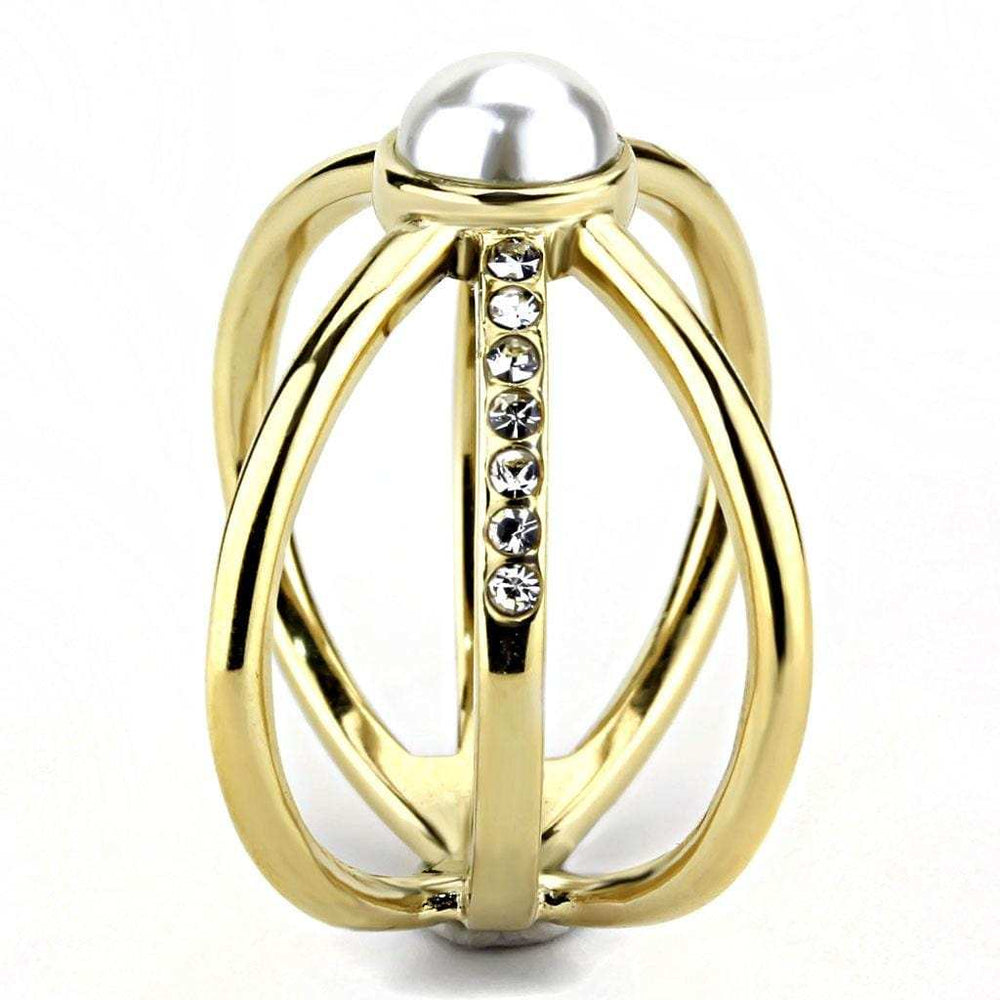 TK3522 - IP Gold(Ion Plating) Stainless Steel Ring with Synthetic Pearl in White - Alamode - Flyclothing LLC