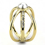 TK3522 - IP Gold(Ion Plating) Stainless Steel Ring with Synthetic Pearl in White - Alamode - Flyclothing LLC
