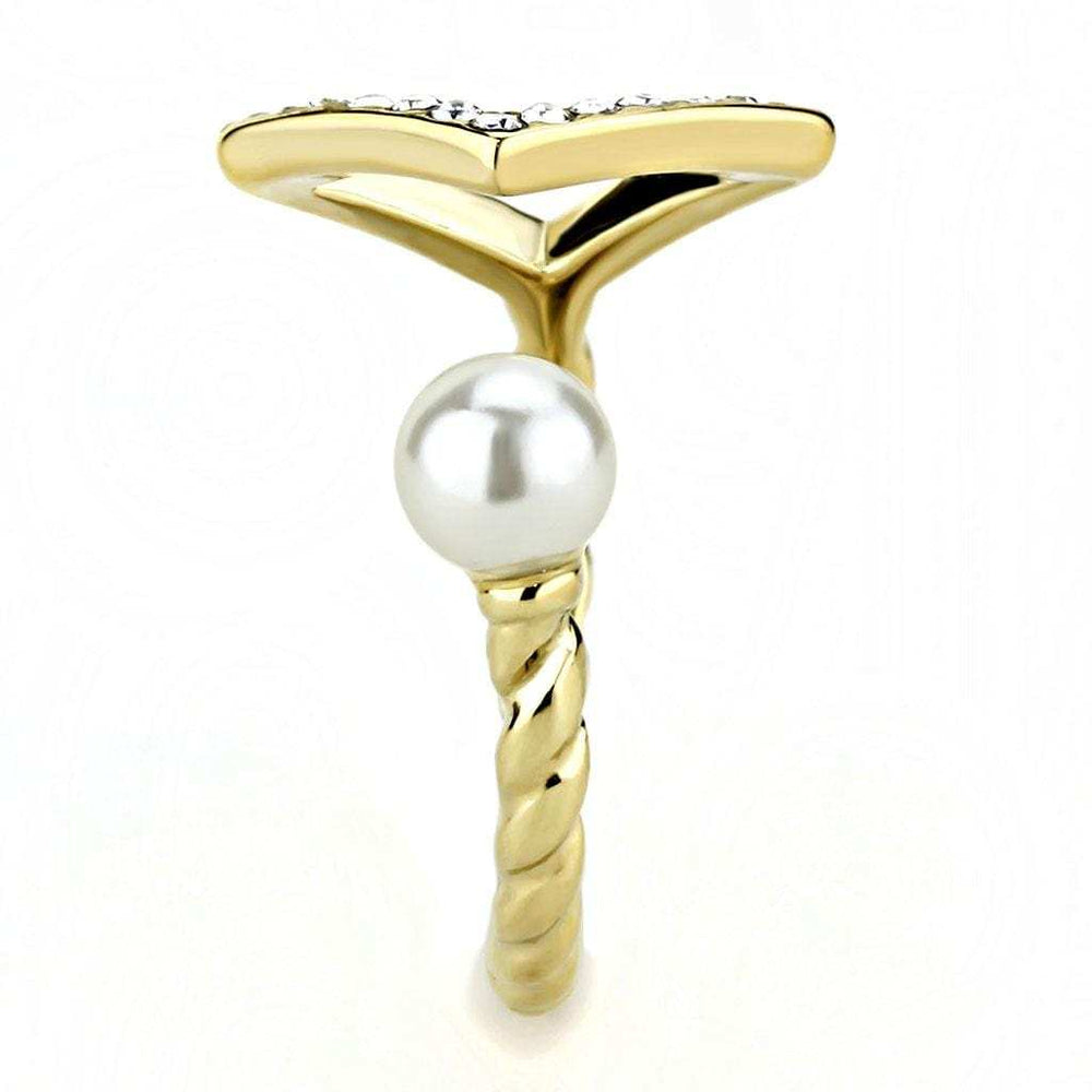 TK3523 - IP Gold(Ion Plating) Stainless Steel Ring with Synthetic Pearl in White - Alamode - Flyclothing LLC
