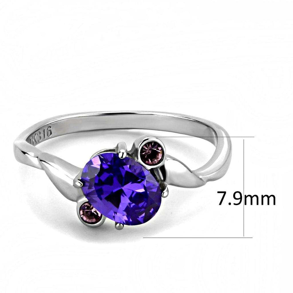 TK3525 - High polished (no plating) Stainless Steel Ring with AAA Grade CZ in Tanzanite - Alamode - Flyclothing LLC