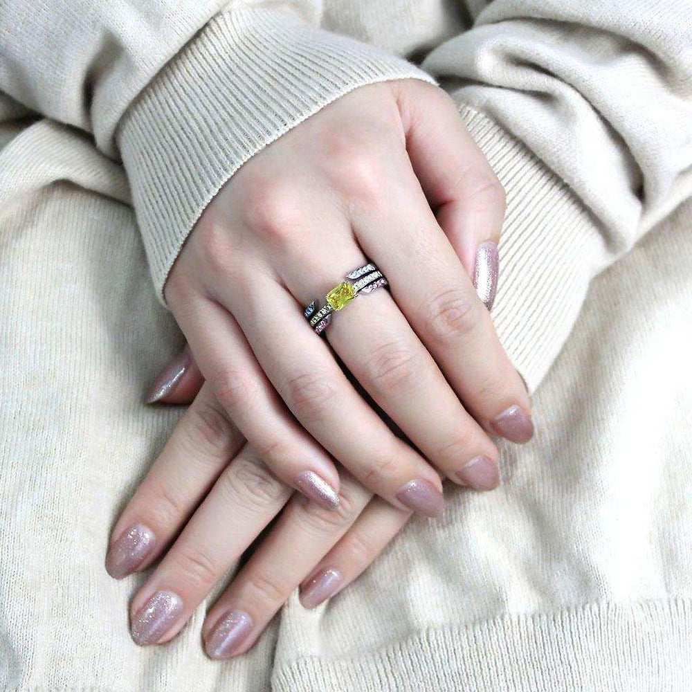 TK3526 - High polished (no plating) Stainless Steel Ring with AAA Grade CZ in Topaz - Alamode - Flyclothing LLC