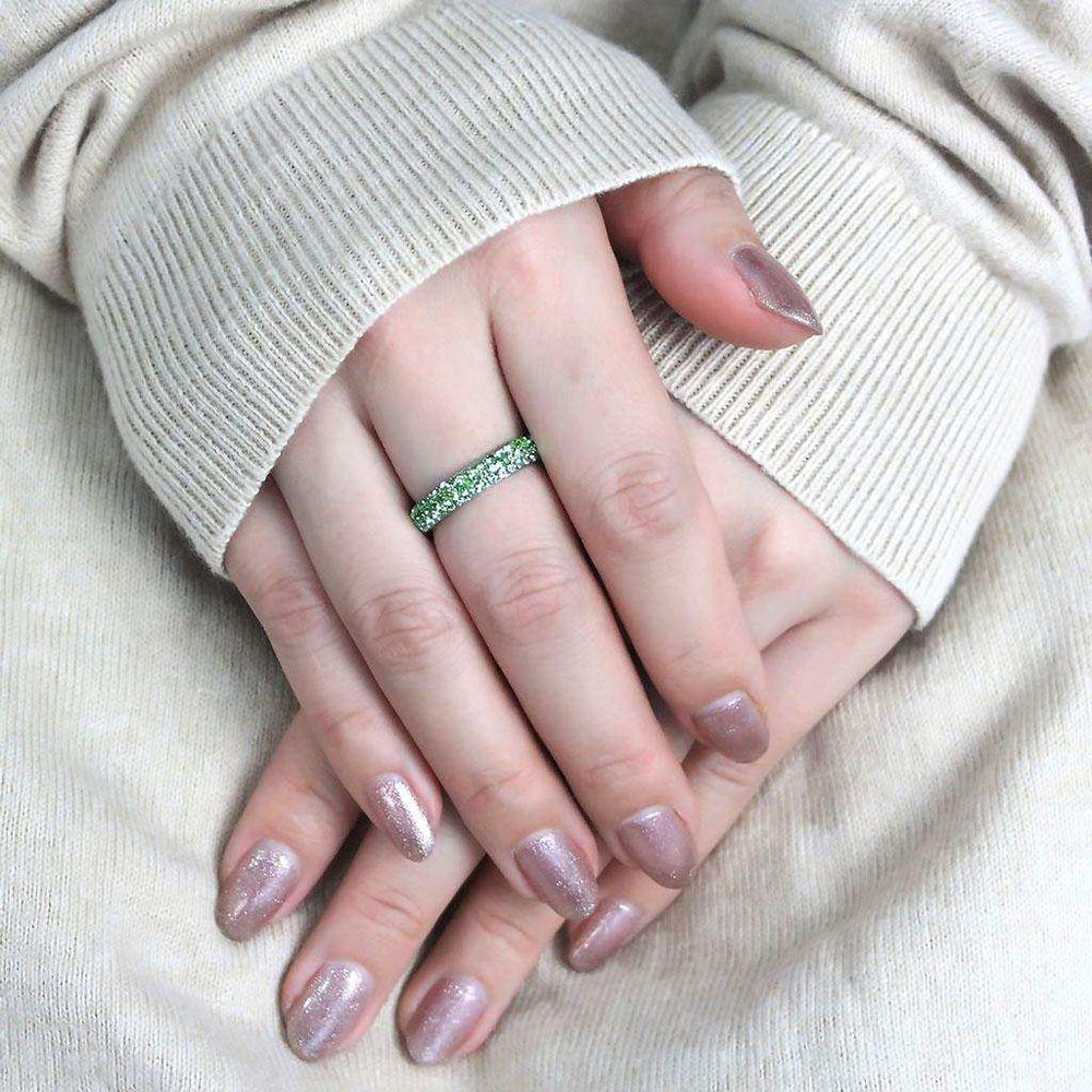 TK3537 - High polished (no plating) Stainless Steel Ring with Top Grade Crystal in Peridot - Alamode - Flyclothing LLC
